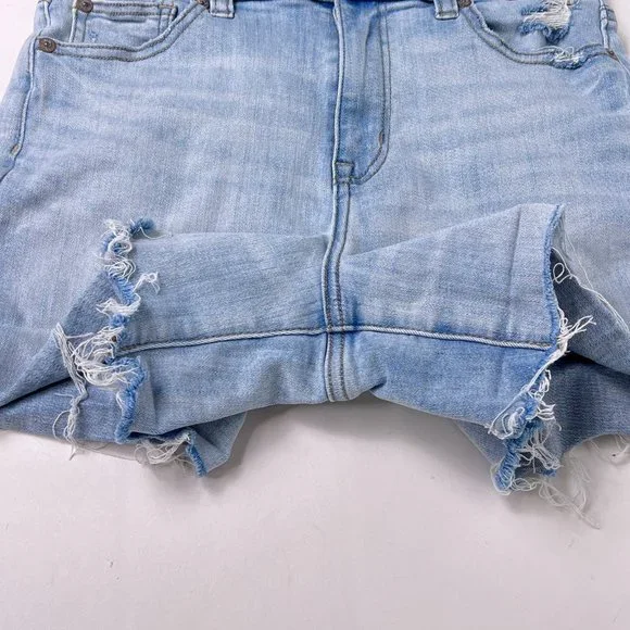 AE American Eagle Curvy Hi Rise Shortie Raw Hem Light Blue Denim Shorts Size 4 - Picture 4 of 8